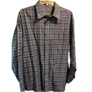 Jos A Bank Shirt Men’s L Purple Blue Plaid Traveler Slim Fit Long Sleeve Button